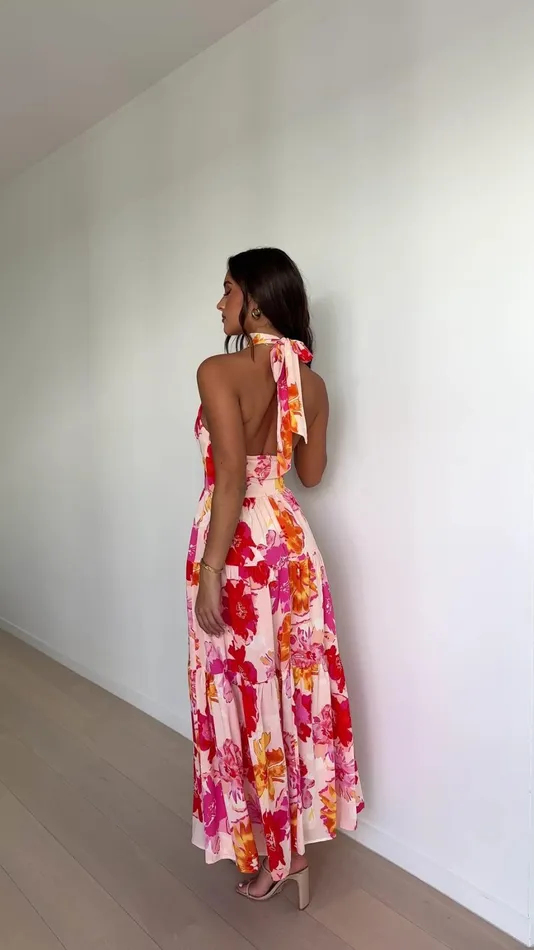 Billy J Dresses Women Najila Maxi Dress 8211 Pink Orange Floral