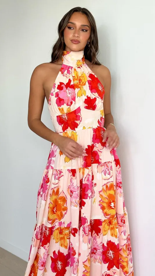 Billy J Dresses Women Najila Maxi Dress 8211 Pink Orange Floral