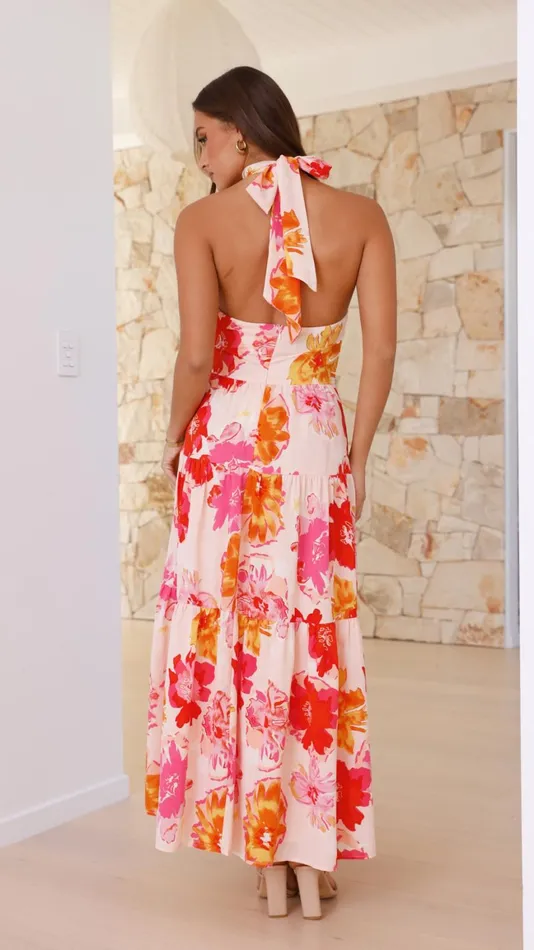 Billy J Dresses Women Najila Maxi Dress 8211 Pink Orange Floral