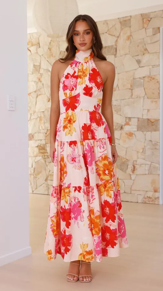 Billy J Dresses Women Najila Maxi Dress 8211 Pink Orange Floral