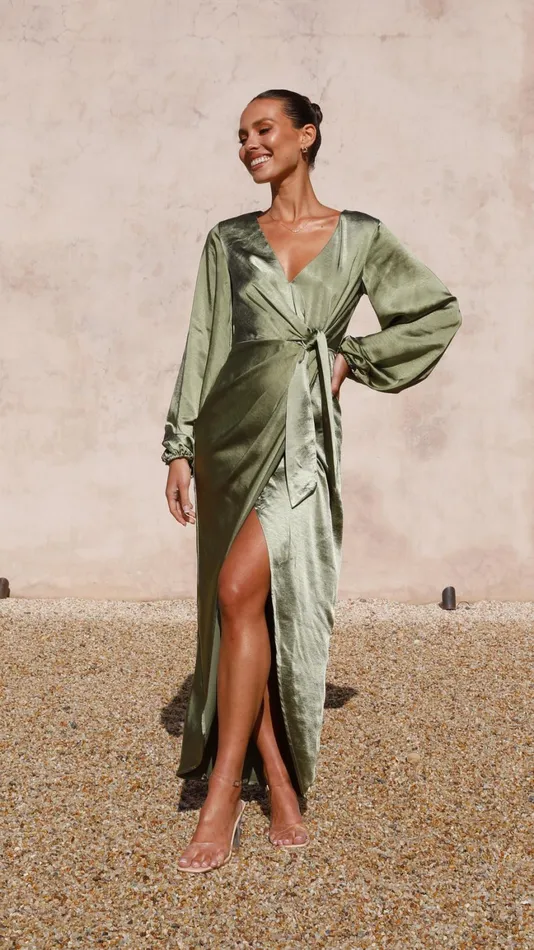 Billy J Dresses Women Naomi Long Sleeve Maxi Dress 8211 Olive