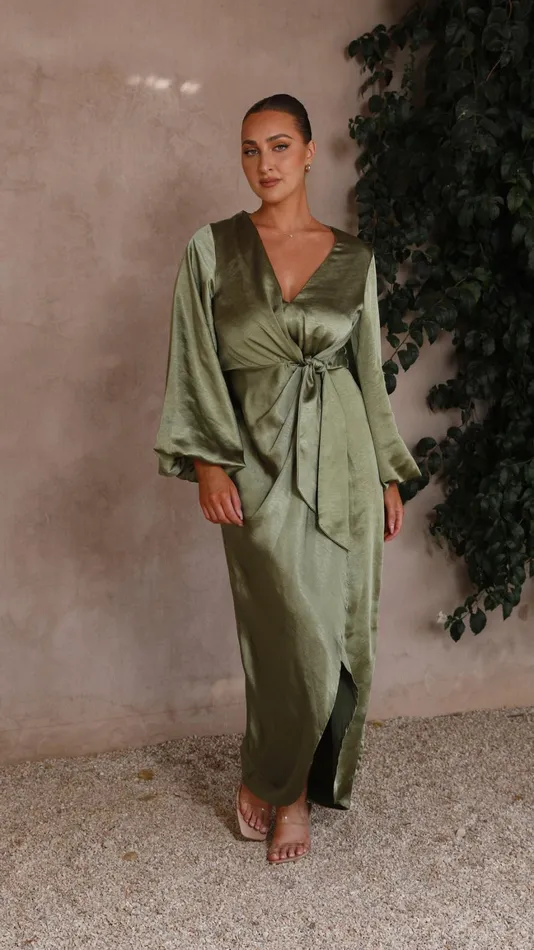 Billy J Dresses Women Naomi Long Sleeve Maxi Dress 8211 Olive