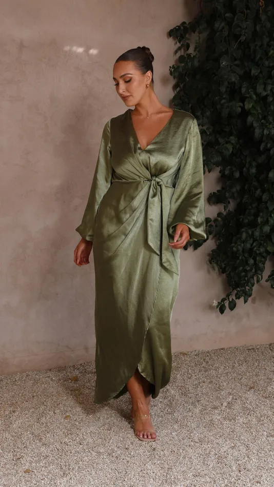 Billy J Dresses Women Naomi Long Sleeve Maxi Dress 8211 Olive