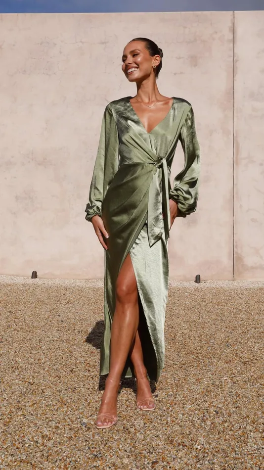 Billy J Dresses Women Naomi Long Sleeve Maxi Dress 8211 Olive