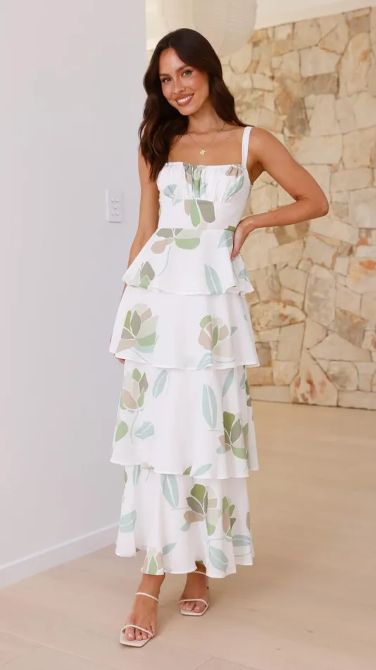 Billy J Dresses Women Odilia Maxi Dress 8211 WhiteGreen Floral