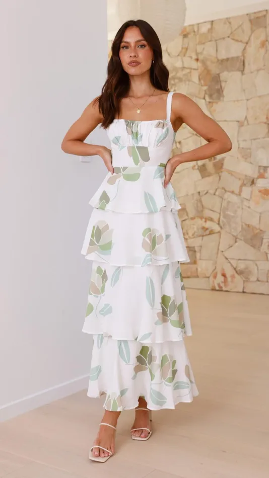 Billy J Dresses Women Odilia Maxi Dress 8211 WhiteGreen Floral