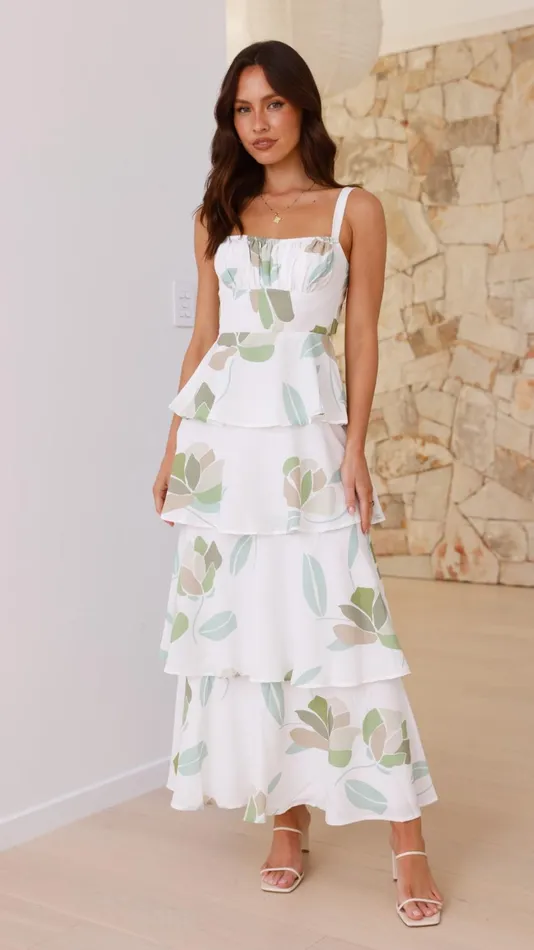 Billy J Dresses Women Odilia Maxi Dress 8211 WhiteGreen Floral