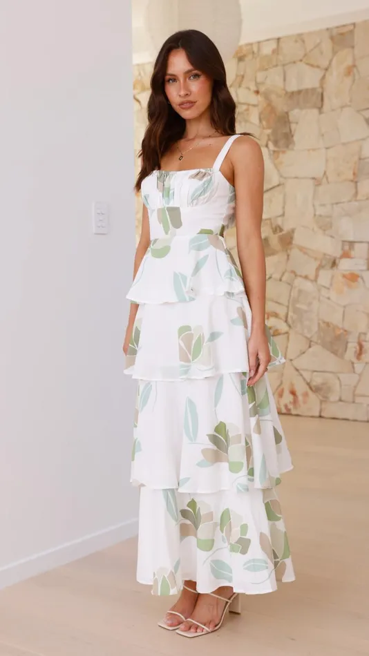 Billy J Dresses Women Odilia Maxi Dress 8211 WhiteGreen Floral