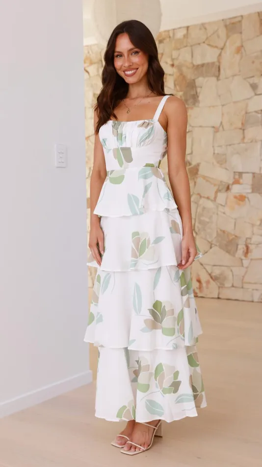 Billy J Dresses Women Odilia Maxi Dress 8211 WhiteGreen Floral