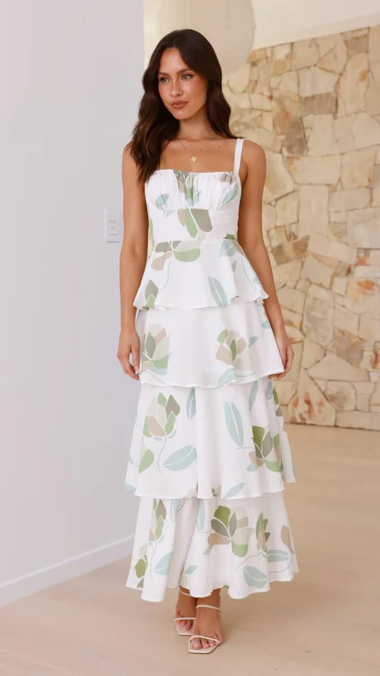 Billy J Dresses Women Odilia Maxi Dress 8211 WhiteGreen Floral