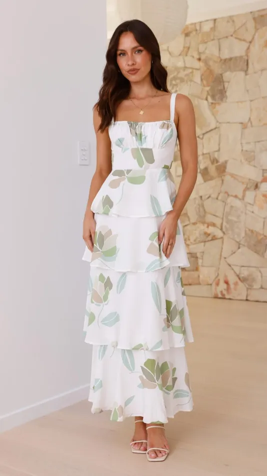 Billy J Dresses Women Odilia Maxi Dress 8211 WhiteGreen Floral