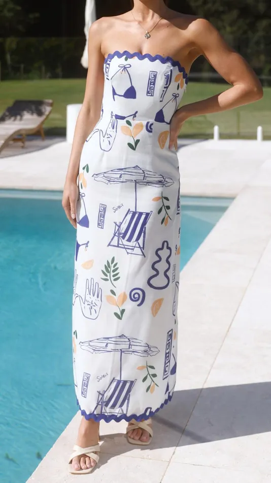 Billy J Dresses Women Rafa Maxi Dress 8211 White Blue Print