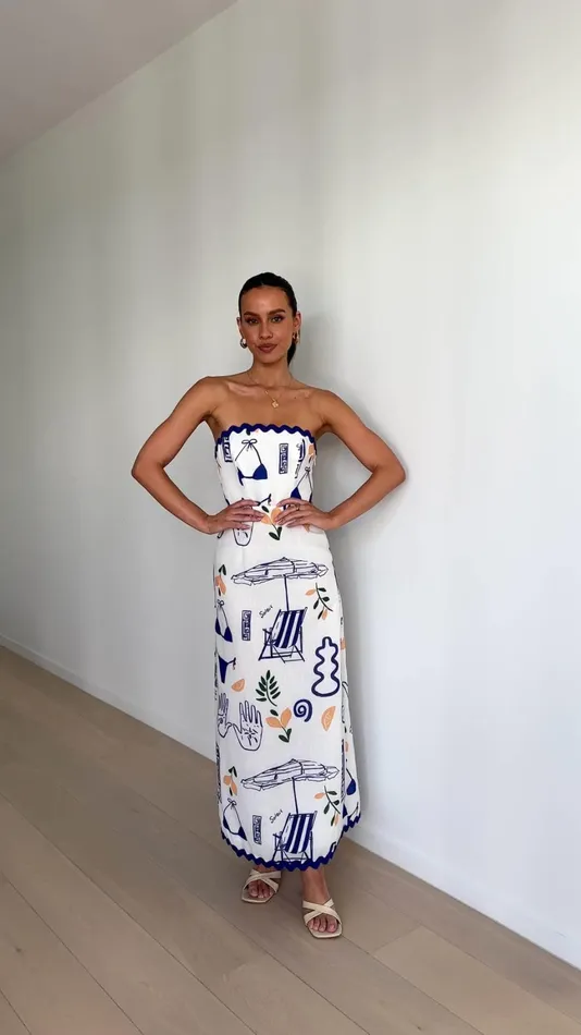 Billy J Dresses Women Rafa Maxi Dress 8211 White Blue Print