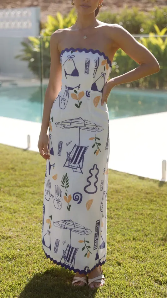 Billy J Dresses Women Rafa Maxi Dress 8211 White Blue Print