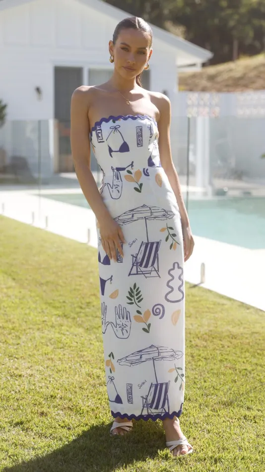 Billy J Dresses Women Rafa Maxi Dress 8211 White Blue Print