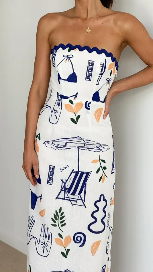 Billy J Dresses Women Rafa Maxi Dress 8211 White Blue Print