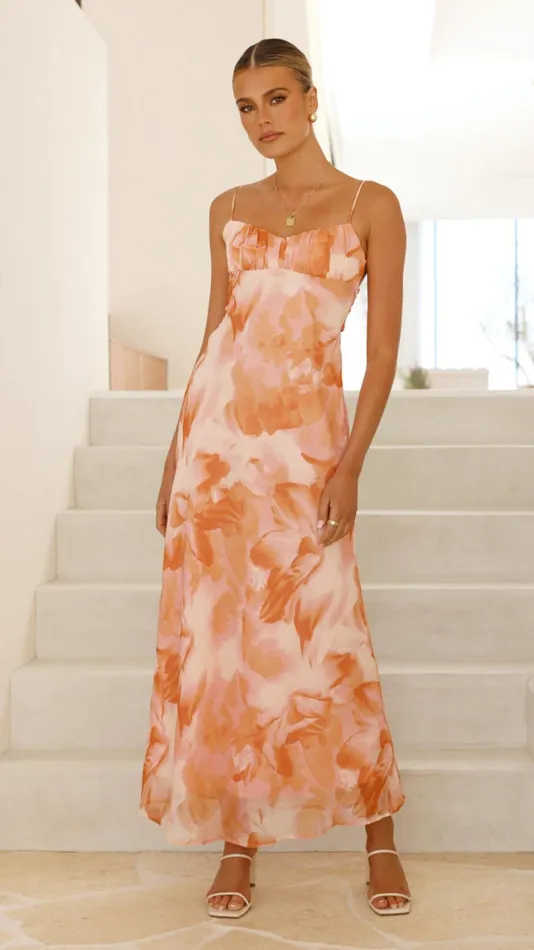 Billy J Dresses Women Sabian Maxi Dress 8211 Orange Floral