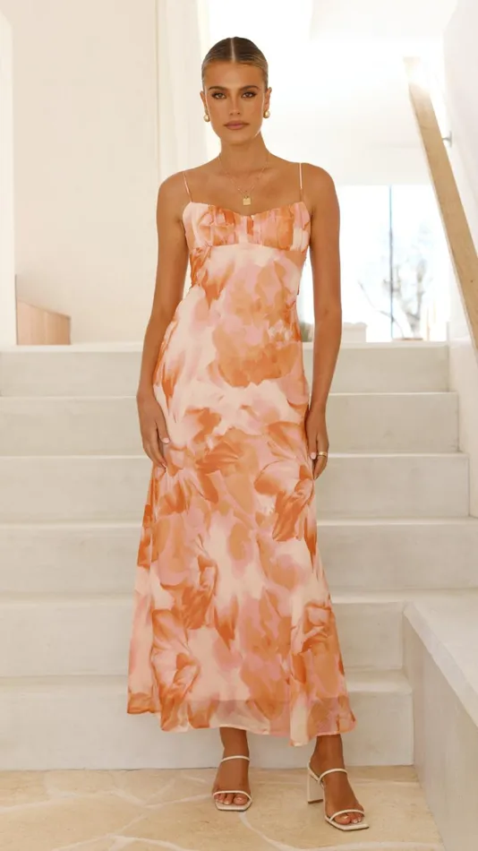 Billy J Dresses Women Sabian Maxi Dress 8211 Orange Floral