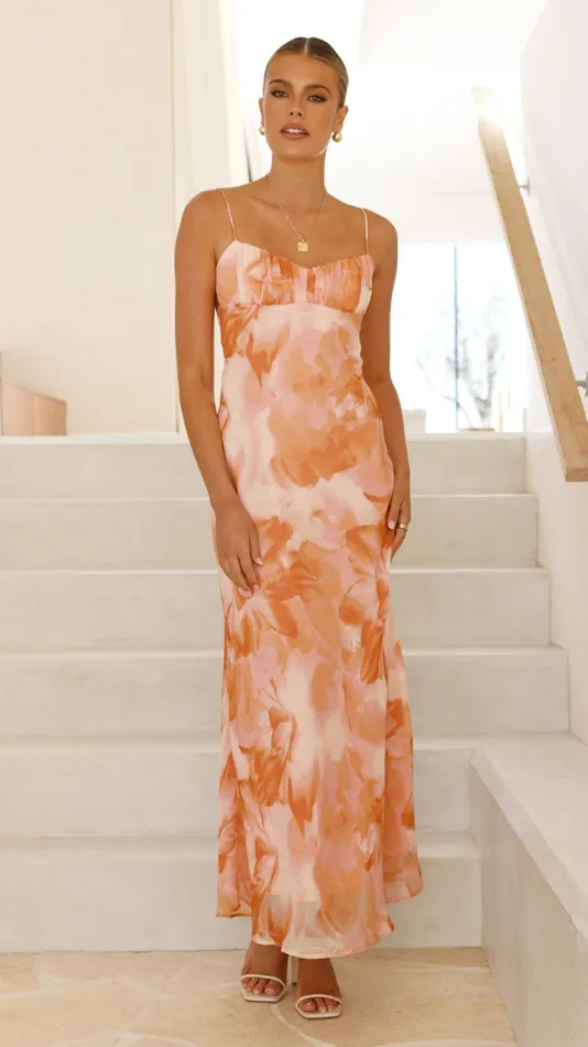 Billy J Dresses Women Sabian Maxi Dress 8211 Orange Floral