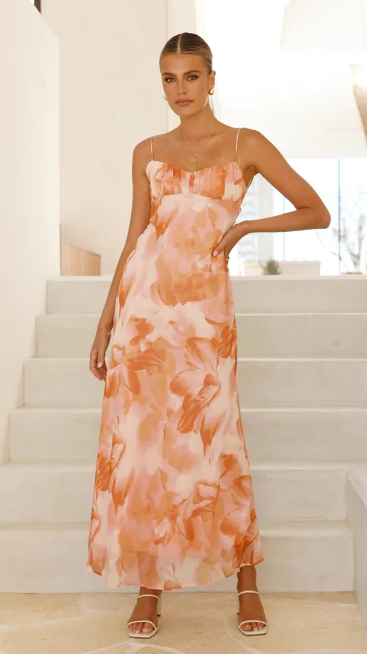 Billy J Dresses Women Sabian Maxi Dress 8211 Orange Floral