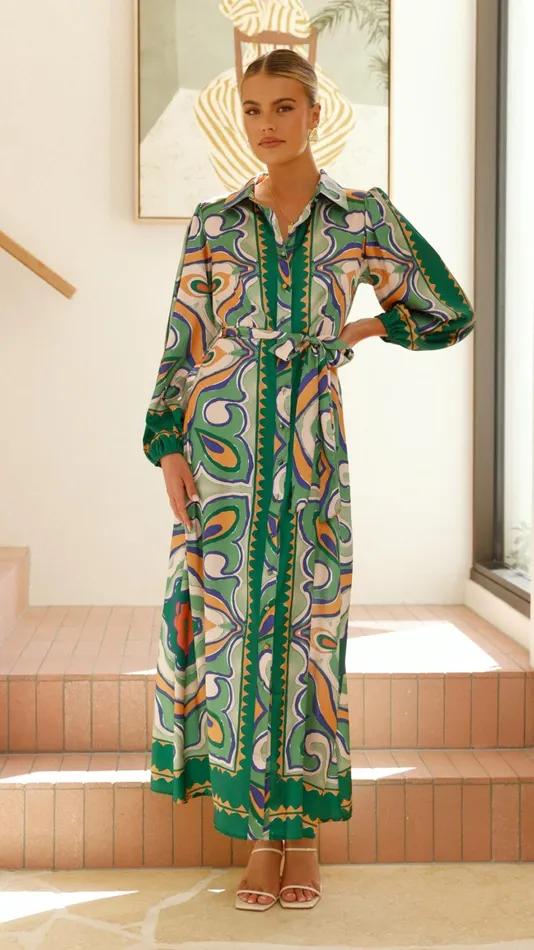 Billy J Dresses Women Uma Maxi Dress 8211 Green Print