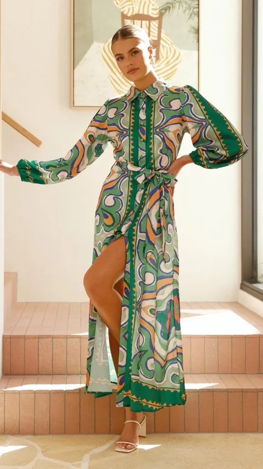Billy J Dresses Women Uma Maxi Dress 8211 Green Print