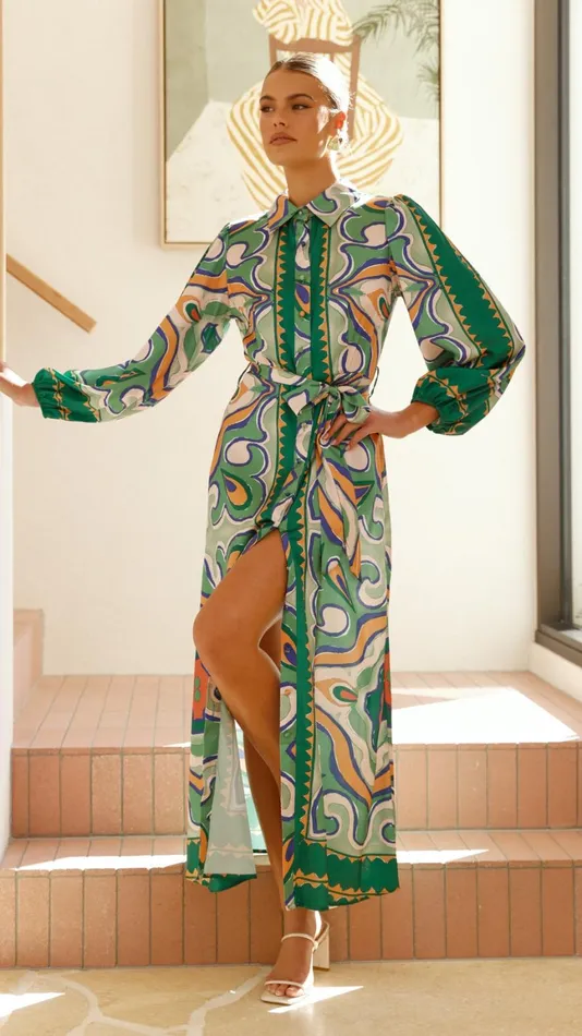 Billy J Dresses Women Uma Maxi Dress 8211 Green Print