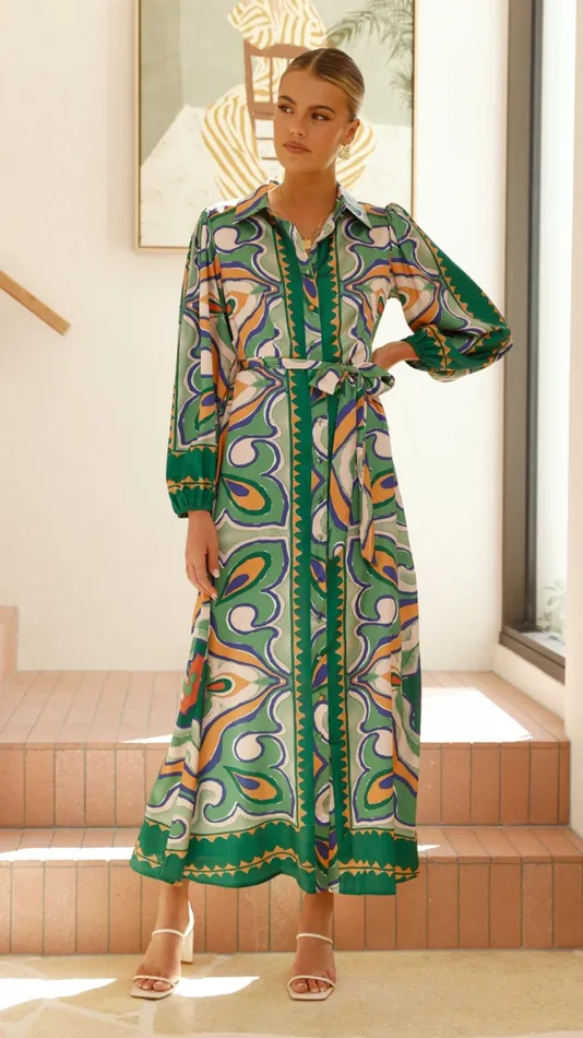 Billy J Dresses Women Uma Maxi Dress 8211 Green Print