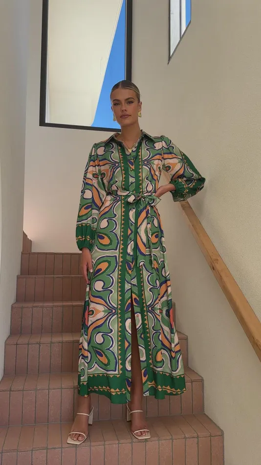 Billy J Dresses Women Uma Maxi Dress 8211 Green Print
