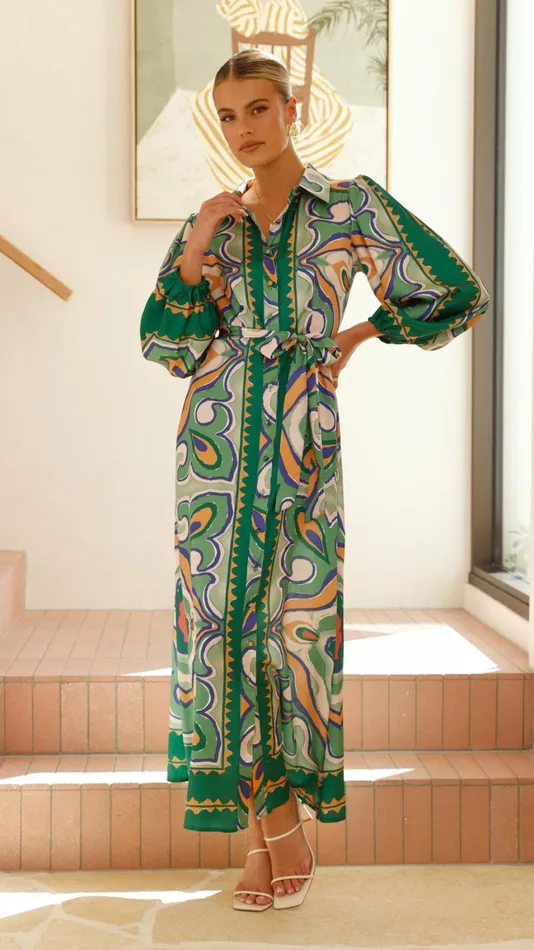 Billy J Dresses Women Uma Maxi Dress 8211 Green Print