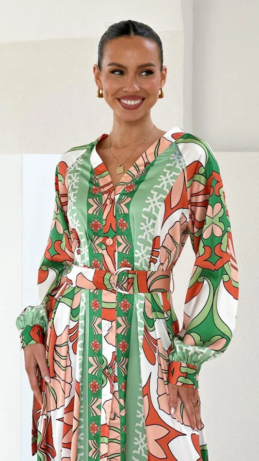 Billy J Dresses Women Vance Maxi Dress 8211 OrangeGreen Print