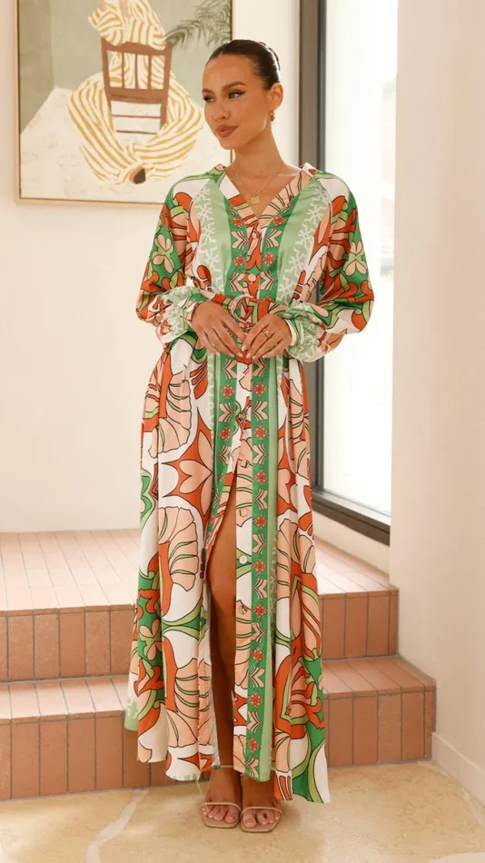 Billy J Dresses Women Vance Maxi Dress 8211 OrangeGreen Print
