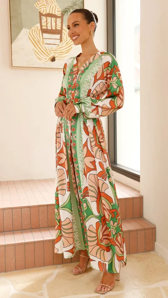 Billy J Dresses Women Vance Maxi Dress 8211 OrangeGreen Print
