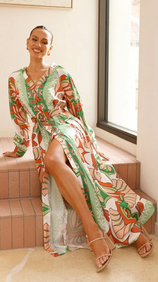 Billy J Dresses Women Vance Maxi Dress 8211 OrangeGreen Print
