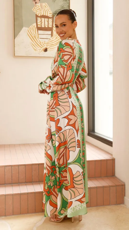 Billy J Dresses Women Vance Maxi Dress 8211 OrangeGreen Print
