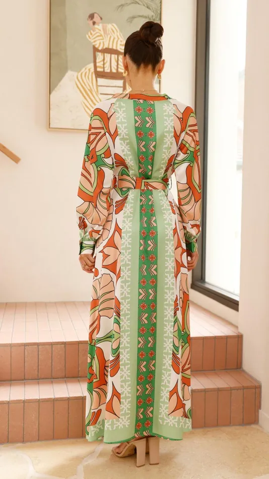 Billy J Dresses Women Vance Maxi Dress 8211 OrangeGreen Print