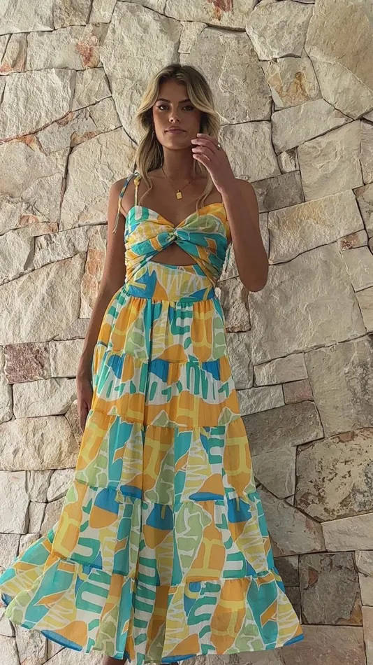 Billy J Dresses Women Yaritza Maxi Dress 8211 Blue Orange Print
