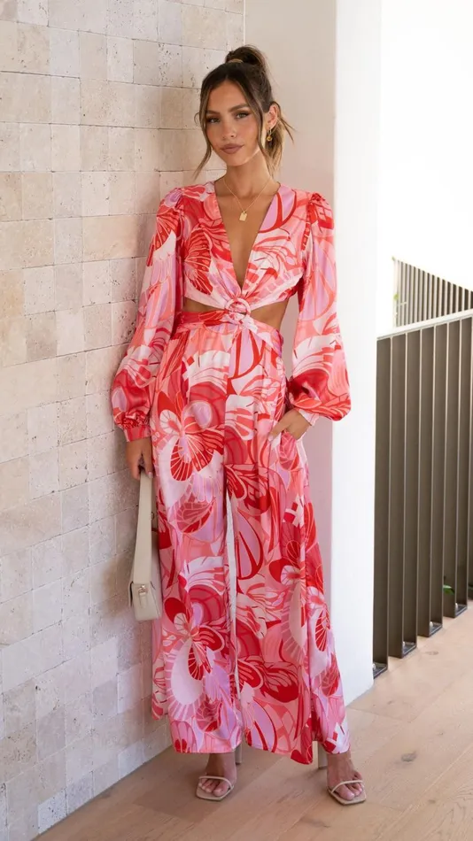 Billy J Jumpsuits Women Angela Jumpsuit 8211 Pink Floral