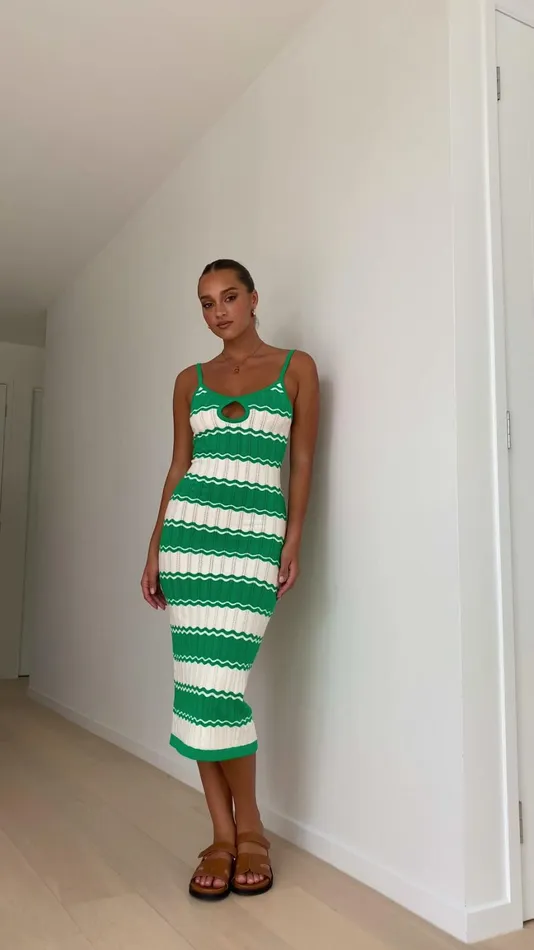 Billy J Knitwear Women Kadience Knit Midi Dress 8211 Green White
