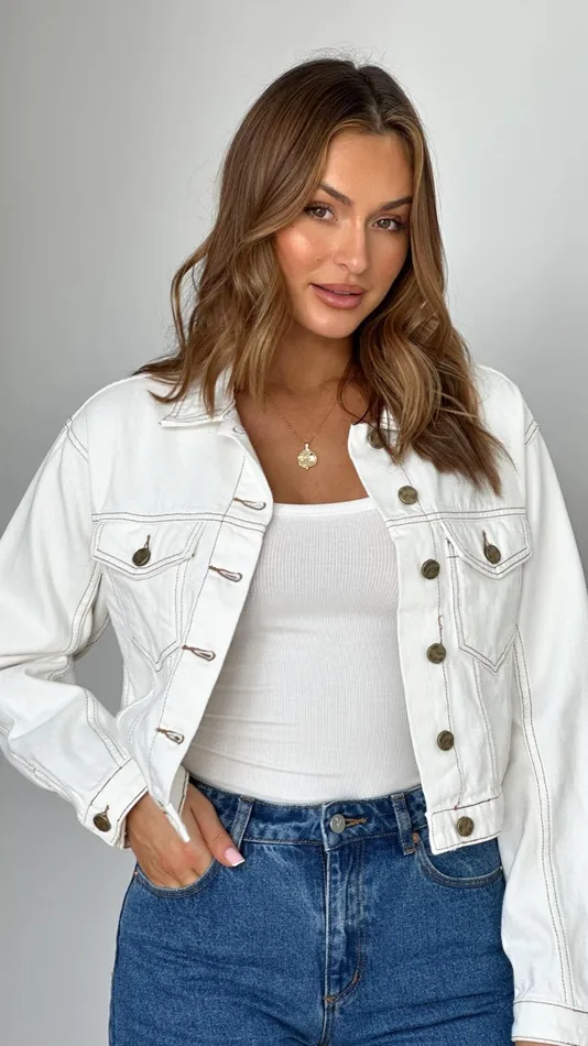 Billy J Outerwear Women Nadda Cropped Jacket 8211 Cream Denim