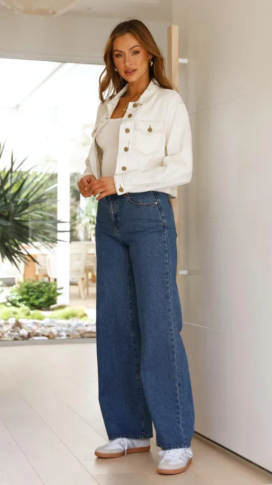 Billy J Outerwear Women Nadda Cropped Jacket 8211 Cream Denim