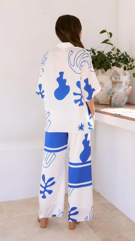 Billy J Sets Women Bailie Shirt And Pants Set 8211 WhiteBlue