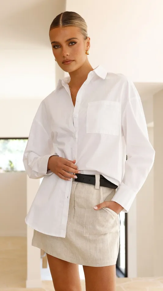 Billy J Tops Women Deja Vu Oversized Shirt 8211 White