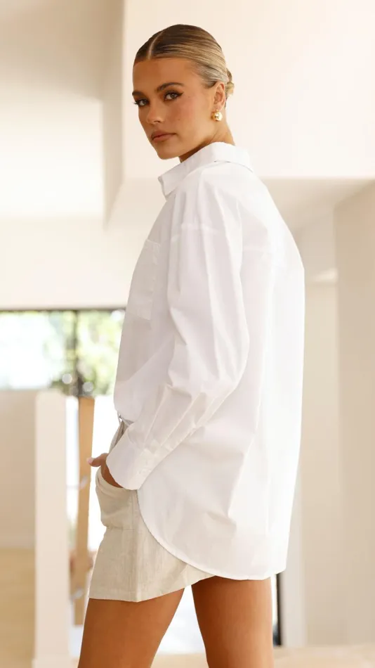 Billy J Tops Women Deja Vu Oversized Shirt 8211 White