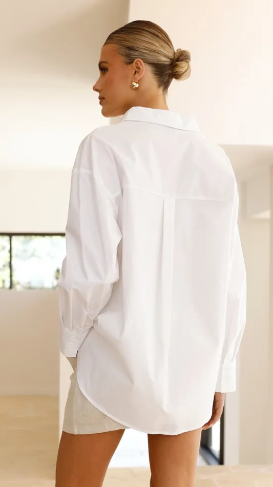 Billy J Tops Women Deja Vu Oversized Shirt 8211 White
