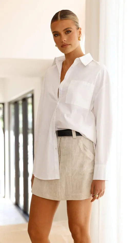 Billy J Tops Women Deja Vu Oversized Shirt 8211 White