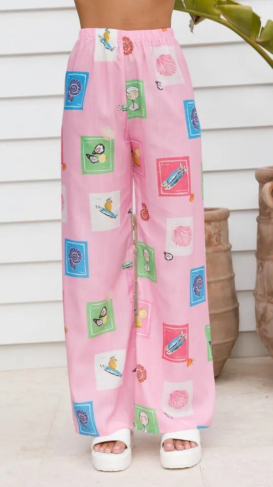 Billy J Tops Women Kourt Button Up Shirt And Pants Set 8211 Pink Stamps Set