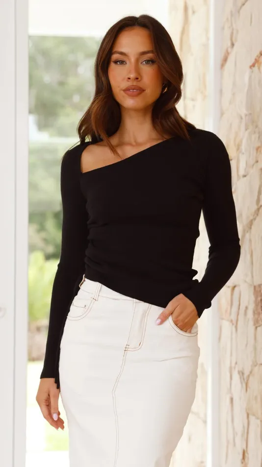 Billy J Tops Women Lakota Asymmetrical Long Sleeve Top 8211 Black