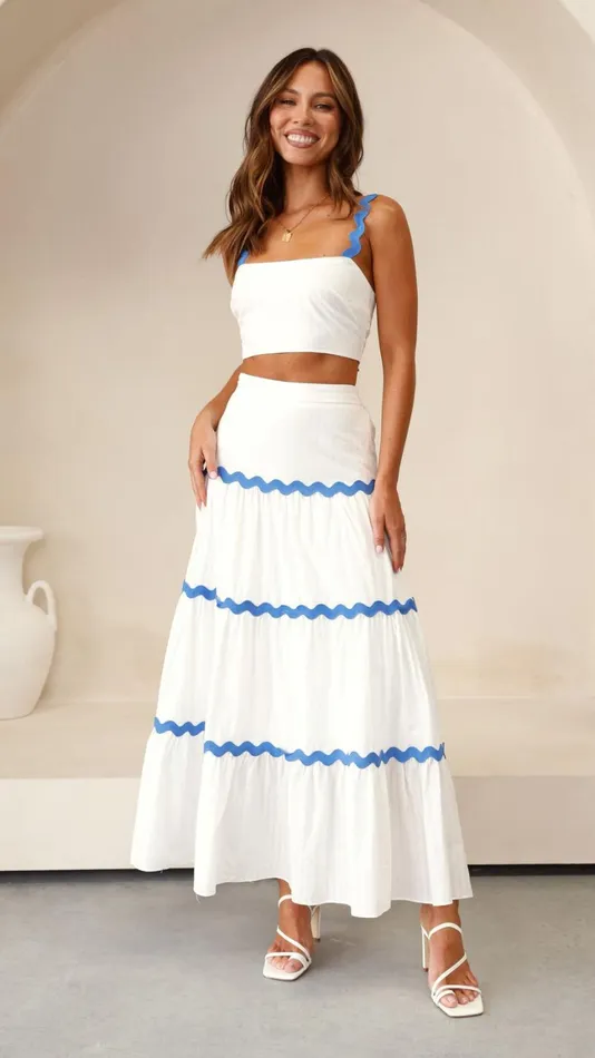 Billy J Tops Women Lys Top And Maxi Skirt Set 8211 White Blue