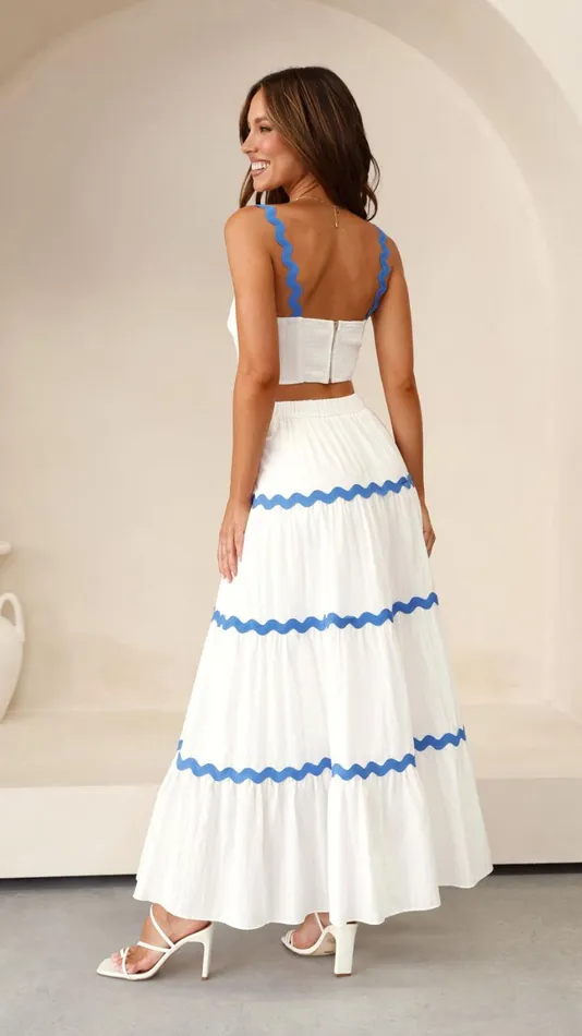 Billy J Tops Women Lys Top And Maxi Skirt Set 8211 White Blue